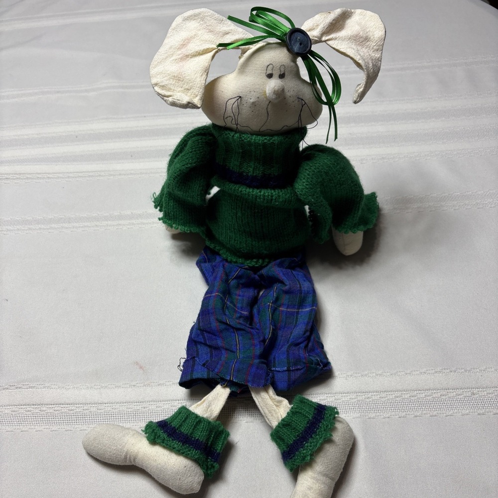 VTG Bunny Rabbit FOLK COUNTRY Primitive Handmade Art Shelf Sitter Hanging 25"EVC